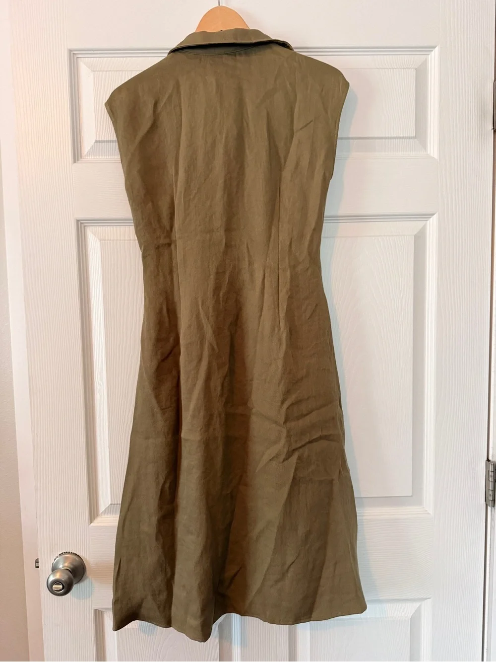 OGL Viscose-Linen Collared V-neck Midi Dress with Drawstring - Picture 4 of 5